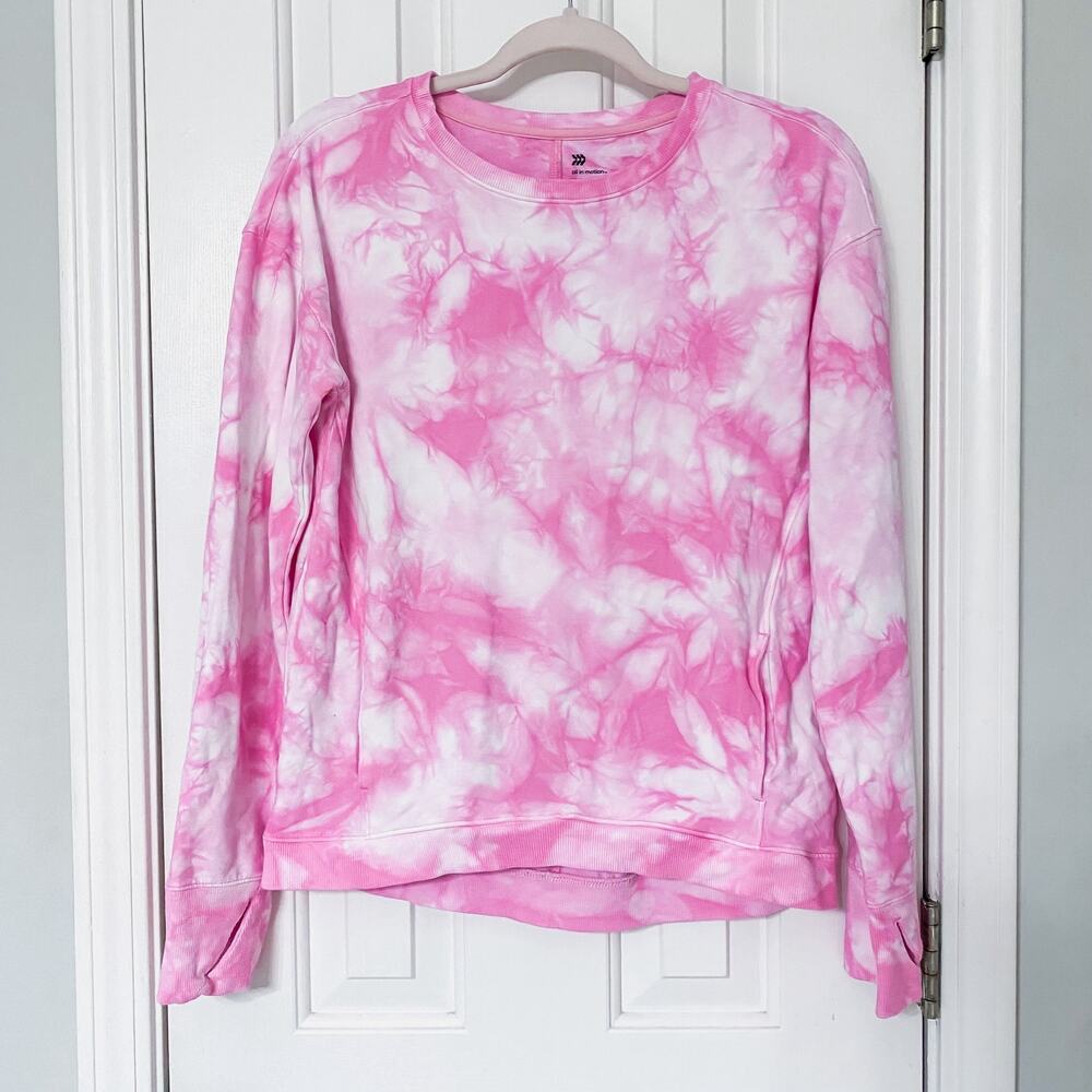 ALL IN MOTION • Pink + White Tie-Dyed Long Sleeve Athletic Workout Sweatshirt